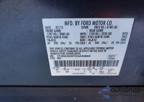 2016 Ford Explorer Xlt z USA, uszkodzony, nr VIN 1FM5K8D87GGA50860